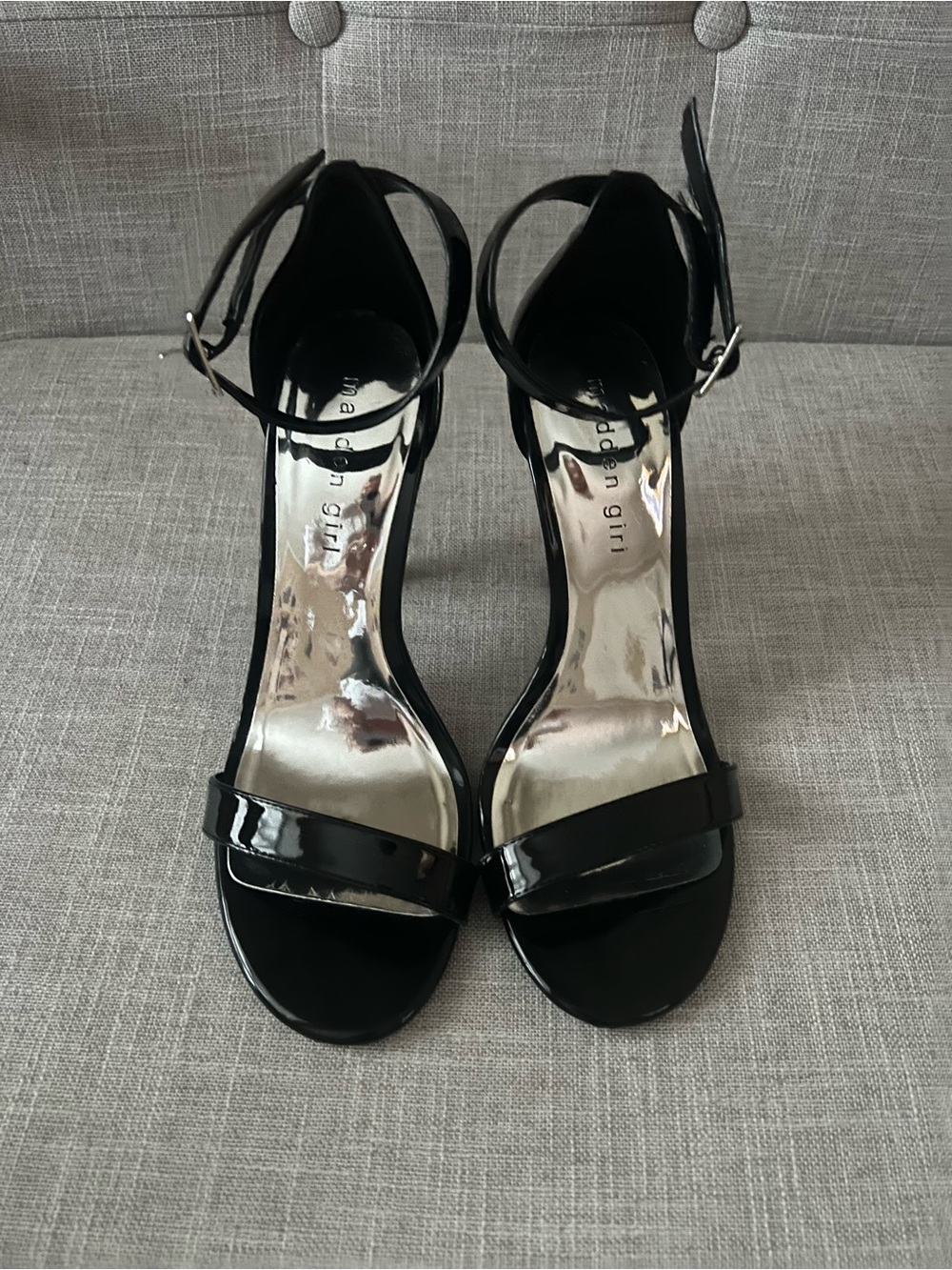 Madden Girl Black stiletto heels, size 8.5, ankle strap coquette dressy wedding